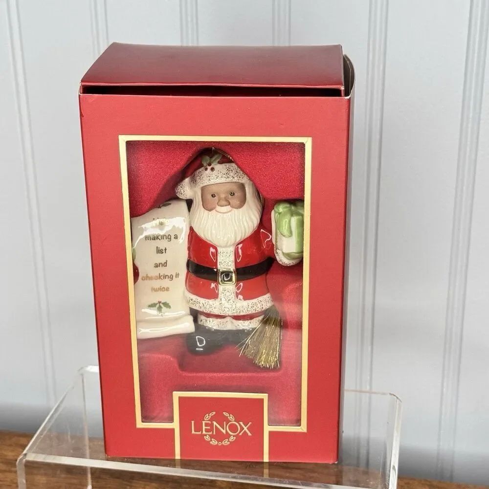 NEW IN BOX Lenox African American Black Santa Christmas Ornament Making a List